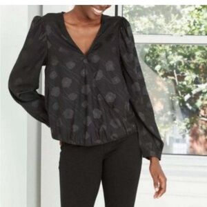 Women's Puff Long Sleeve Wrap Top - A New Day Black XXL NEW